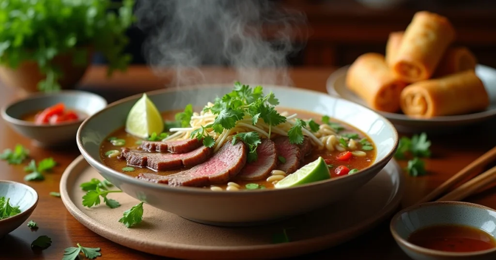 Pho Saigon Grilled Steak with Egg Roll